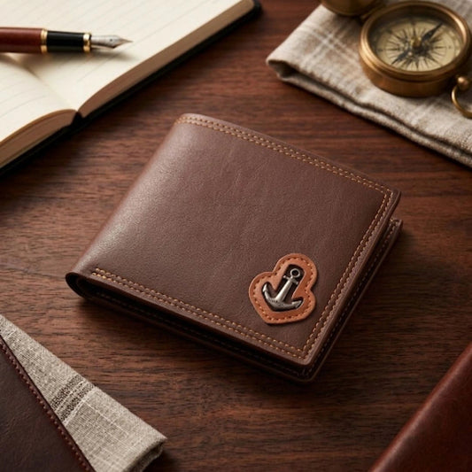 Anchor Emblem Bifold Leather Wallet with Box - Black