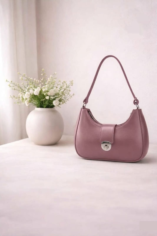 Luna Lock Shoulder Bag – Minimalist Design With Metallic Clasp – Pink