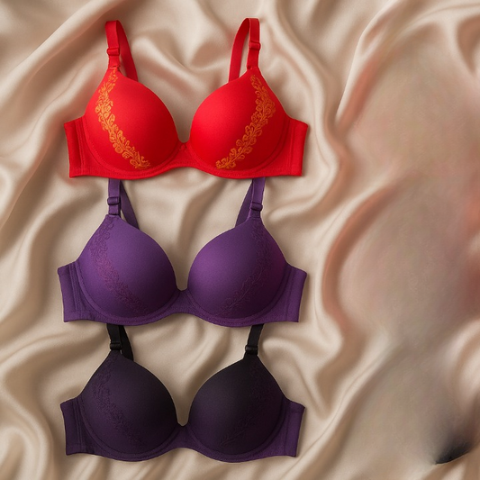 Silk Embroidered Padded Bra for Women – Luxury Undergarment with Soft Silk Fabric, Stylish Embroidery, Comfortable Fit & Everyday  Random color