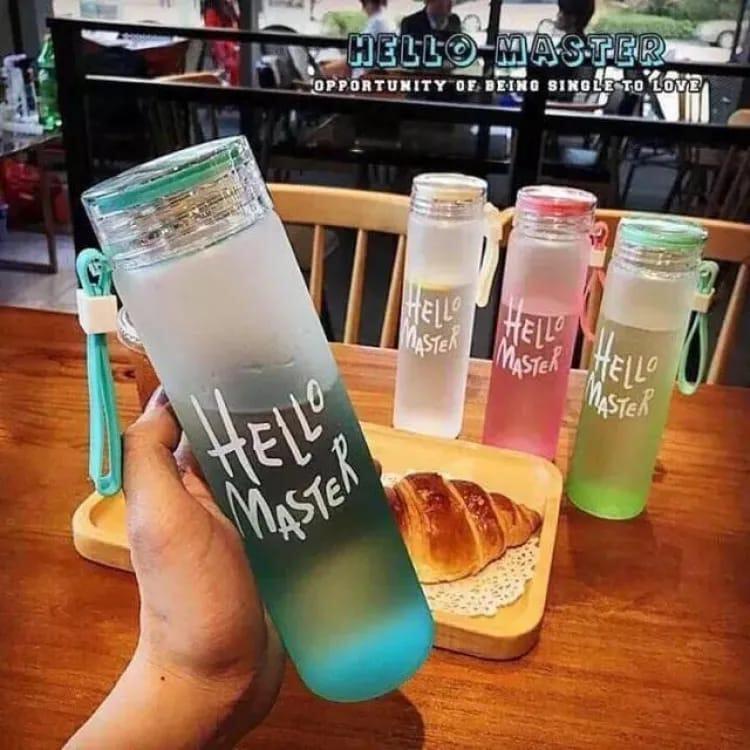 Hello Master 480ml Frosted Glass Water Bottle - Transparent Leak-Proof Portable Drinkware with Carrying Strap (Random Color)