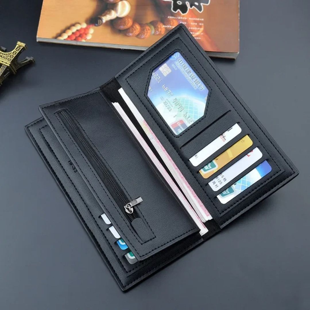 WAGLOK Dual Tone Magnetic Button Long Wallet for Men & Women with Zipper Pocket - Black