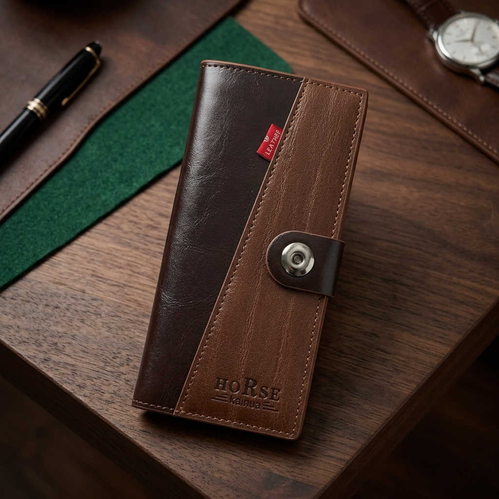 WAGLOK Dual Tone Magnetic Button Long Wallet for Men & Women with Zipper Pocket - Black