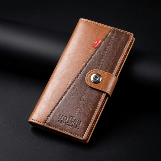 WAGLOK Dual Tone Magnetic Button Long Wallet for Men & Women with Zipper Pocket - Black