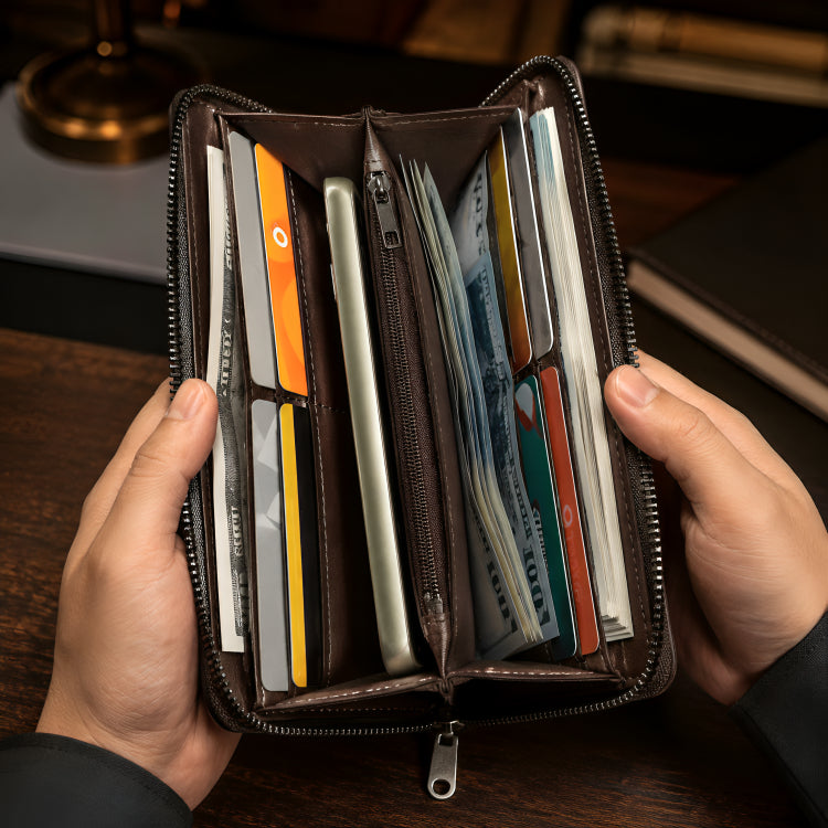 Balebaily Long Wallet for Men & Women with Zipper Pocket 15 Card Slots and Photo Window - Black