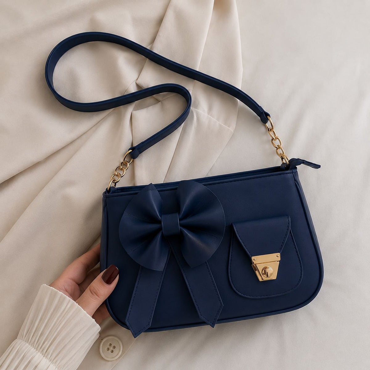 Bella Bow Shoulder Bag – Fashion Mini Handbag With Decorative Bow Design – Black