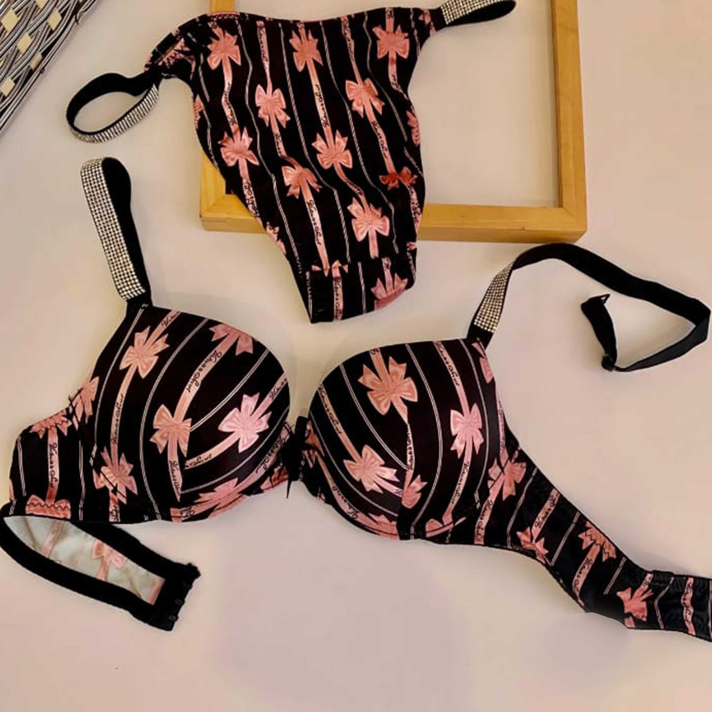 Premium Comfortable Victoria Stylish Secret Hearts Printed Push Up Bra Set For Women - For Undergarment Wear And Daily Comfort Routine