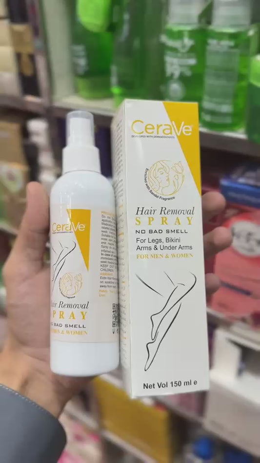Yellow CeraVe Hair Removal Spray - Gentle Body Hair Eliminator Smooth Skin Depilatory Formula Easy Spray Skincare Product For Men And Women - 150ML